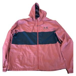 NWOT UNDER ARMOR 2-tone coat rust black logo full zip hood mens' size large